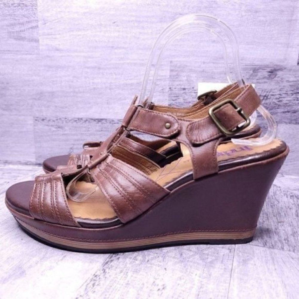 Indigo by Clarks Leather Wedge Sandal Brown Women's sz 11 - Picture 3 of 8